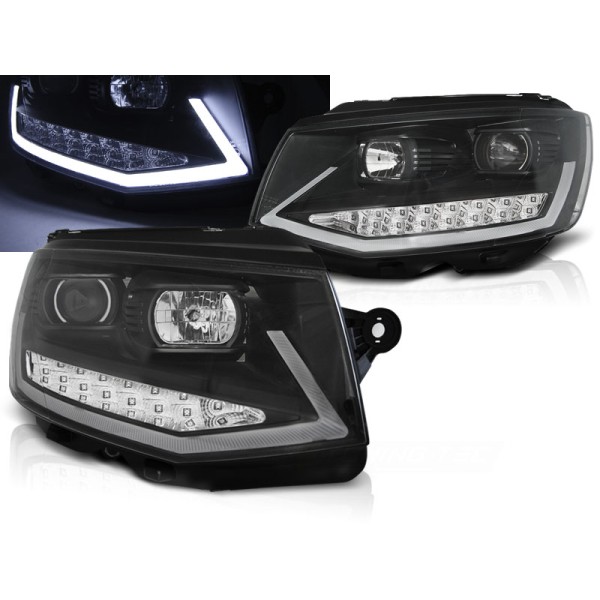 VW T6 15- - přední černá světla TUBE LIGHT s LED denním svícením