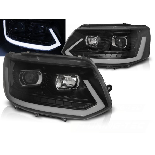 VW T5 10-15 - přední černá světla TUBE LIGHT s dynamickým blinkrem T6 LOOK