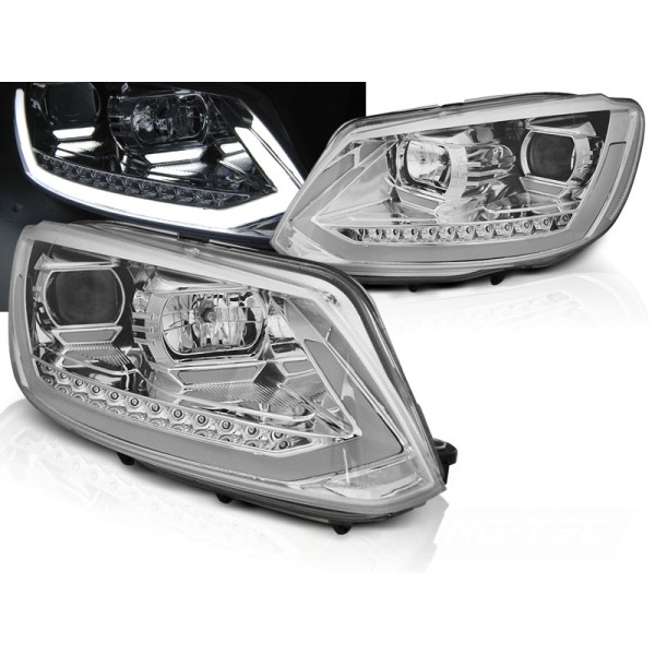 VW TOURAN 10-15 - přední chrom světla s LED denním svícením a dynamickým blinkrem