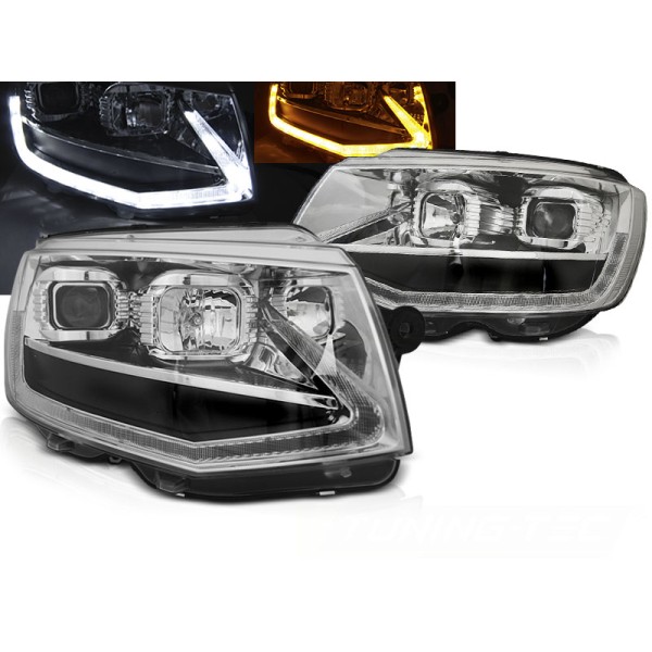 VW T6 15-19 - přední chrom světla TUBE LIGHT s dynamickým blinkrem