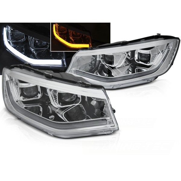 VW CADDY 20- - přední chromová světla TUBE LIGHT s LED svícením
