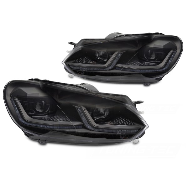 Volkswagen Golf VI 2008-2012 - Přední LED světla černá SEQ DRL