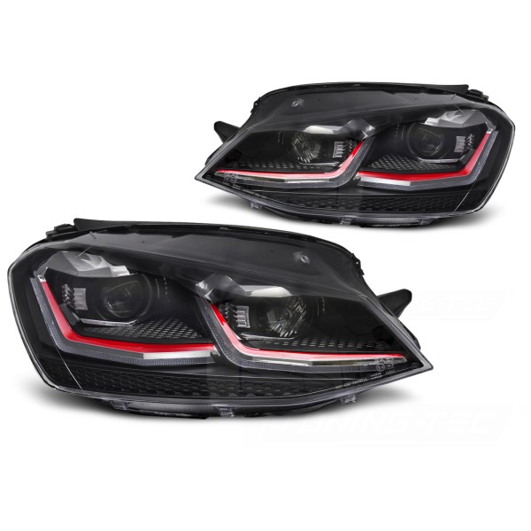 Volkswagen Golf VII 2013-2017 - Přední LED světla s červenou linkou SEQ