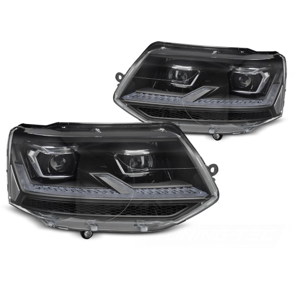Volkswagen T5.1 2010-2015 - Přední světla FULL LED černá s chromem SEQ DRL