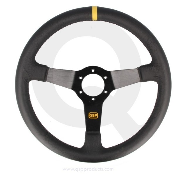 QSP - sportovní volant kožený prohlý hloubka 70mm / průměr 350mm