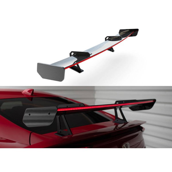 Honda Civic Mk10 SI, karbonové zadní křídlo swan-neck s LED světlem, Maxton Design Carbon Division