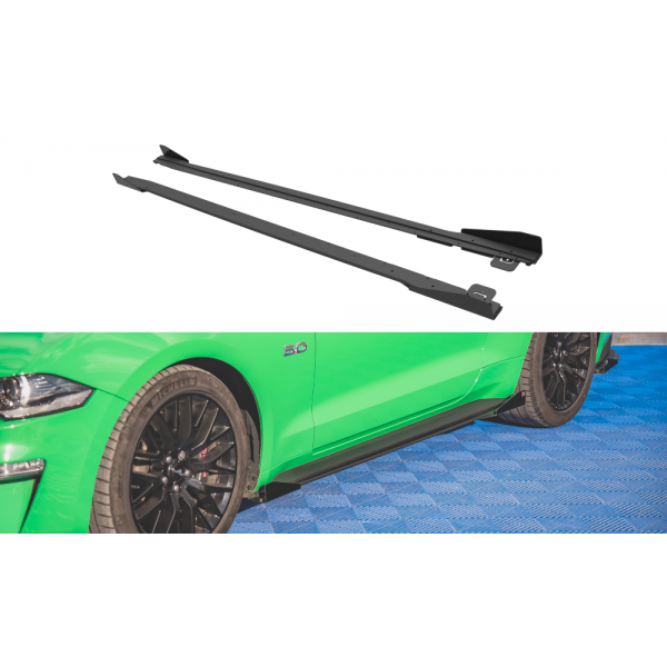 Ford Mustang MK6 GT Facelift, difuzory pod boční prahy s křidélky ver.1 s červenou linkou, Maxton design