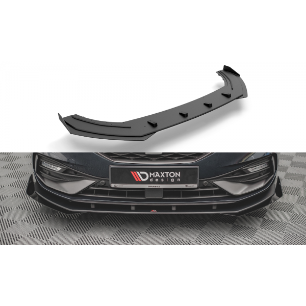 Seat Leon FR Mk4, spoiler pod přední nárazník s křidélky, plast ABS bez povrchové úpravy, s červenou linkou, Maxton design