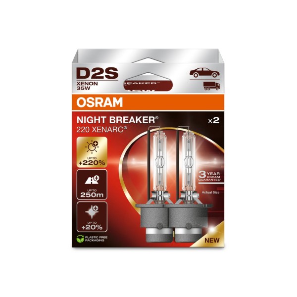 OSRAM XENARC NIGHT BREAKER D2S xenonové výbojky, 35 W, P32d-2 - o 220% více světla, 2 ks v balení