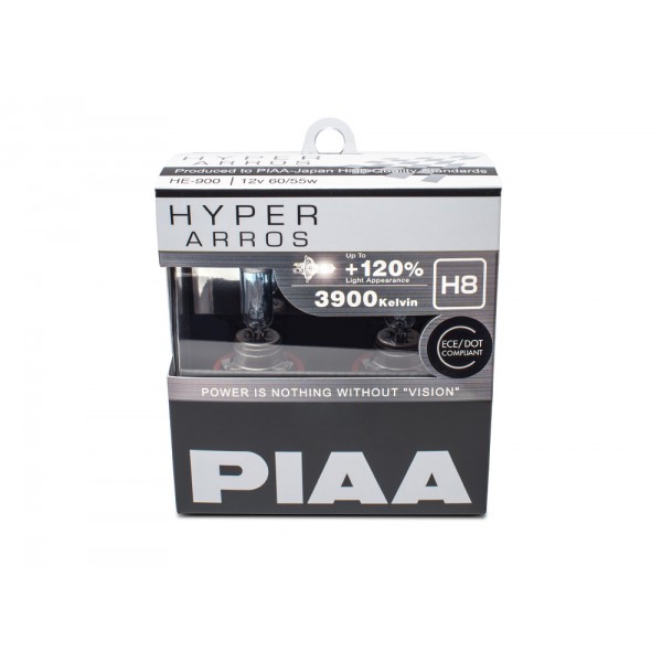 Autožárovky PIAA Hyper Arros 3900K H8 - o 120 procent vyšší svítivost, zvýšený jas