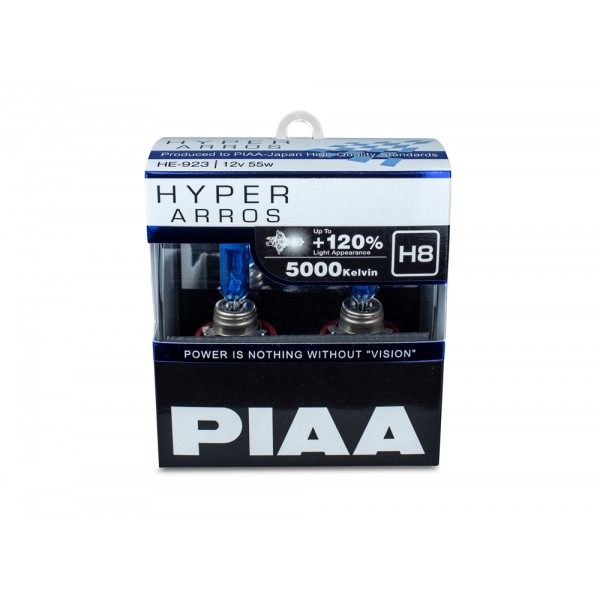 Autožárovky PIAA Hyper Arros 5000K H8 - o 120 procent vyšší svítivost, jasně bílé světlo o teplotě 5