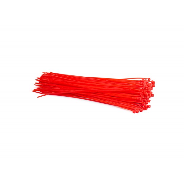 Barevné PVC stahovací pásky balení 100 ks, barva červená, rozměr 200 x 2,5 mm
