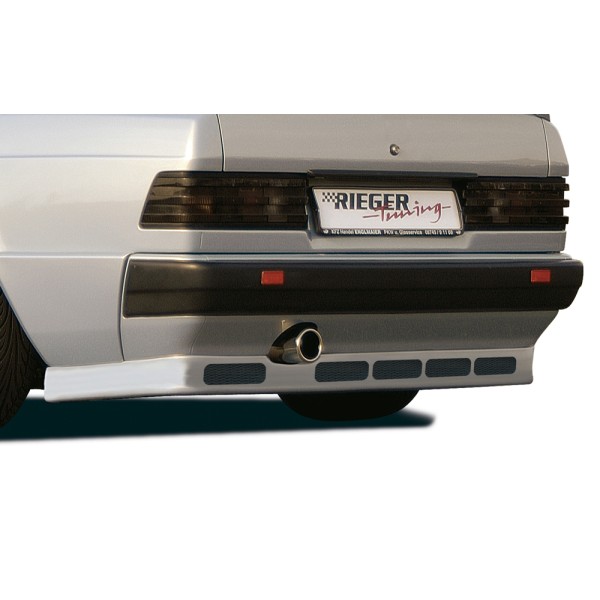 Rieger spoiler pod zadní nárazník pro Mercedes 190 W201 sedan, plast ABS bez povrchové úpravy, s alu mřížkou, s kulatým výřezem pro koncovku