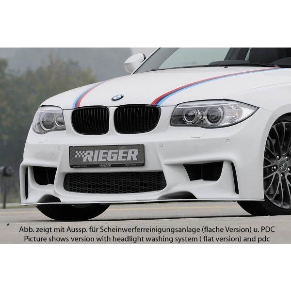 Rieger kompletní přední nárazník pro BMW řada 1 E81, E82, E88, E87 2-dvéř., 4-dvéř., kabriolet, kupé, sedan, plast ABS bez povrchové úpravy, pro vozy s ostřikovači předních světlometů a plochou nádobou na ostřikovače