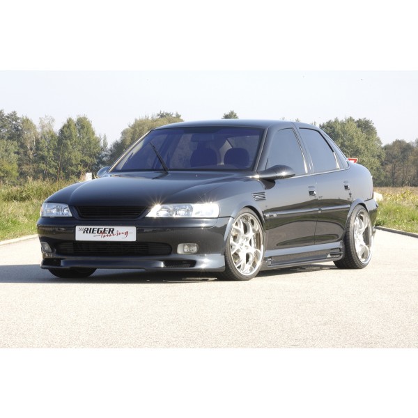 Rieger boční práh mont. strana levá pro Opel Vectra B caravan, hatchback, notchback, plast ABS bez povrchové úpravy, s prolisem, s prolisem a dvěma výřezy