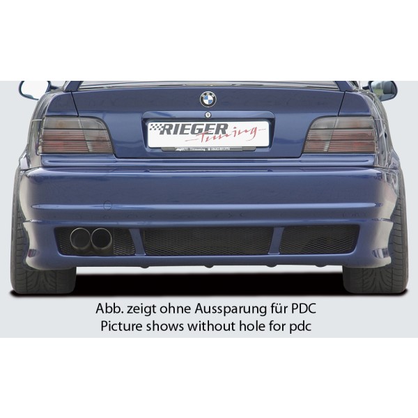 Rieger kompletní zadní nárazník E46-Look pro BMW řada 3 E36 kabriolet, kupé, sedan, touring, plast ABS bez povrchové úpravy, pro vozy s parkovacím asistentem (PDC)