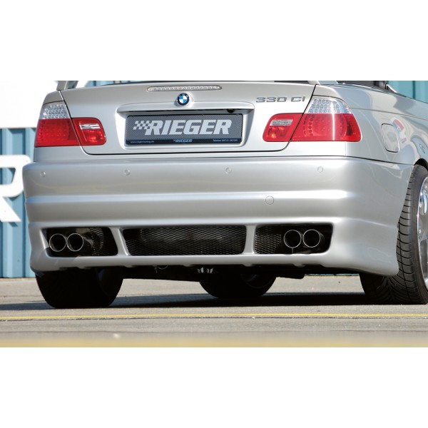 Rieger kompletní zadní nárazník M3-Look pro BMW řada 3 E46 kabriolet, kupé, sedan po faceliftu, plast ABS bez povrchové úpravy, pro vozy s parkovacím asistentem (PDC)