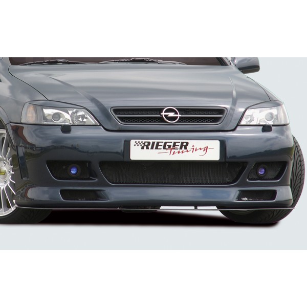 Rieger kompletní přední nárazník pro Opel Astra G 3-dvéř., 5-dvéř., cabrio, caravan, fastback, hatchback, kupé, notchback, plast ABS bez povrchové úpravy, s žebrováním, pro vozy s ostřikovači světlometů