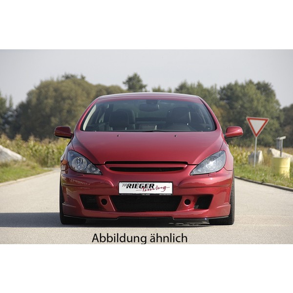 Rieger kompletní přední nárazník pro Peugeot 307 break, combi, convertible CC, sedan před faceliftem, plast ABS bez povrchové úpravy, s bočním žebrováním, s integrovanou maskou bez znaku