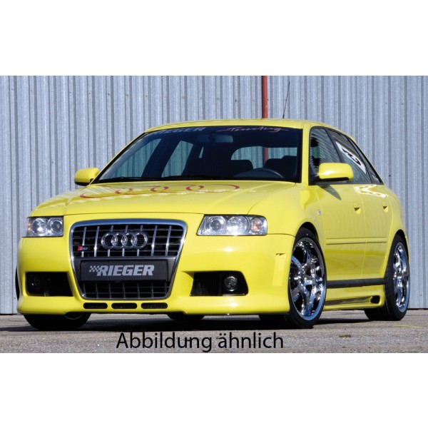 Rieger kompletní přední nárazník R-Frame pro Audi A3 S3 8L, plast ABS bez povrchové úpravy, s držáky originálních mlhových světel, s žebrováním, pro vozy s ostřikovači světlometů