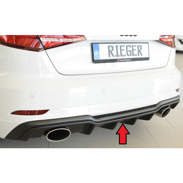 Rieger vložka zadního nárazníku pro Audi A3 8V 3-dvéř. (hatchback 8V1), 5-dvéř. (sportback 8VA) po faceliftu, plast ABS bez povrchové úpravy, pro sportovní koncovky na obou stranách 152x95 mm