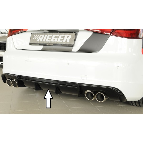 Rieger vložka zadního nárazníku pro Audi A3 8V 3-dvéř. (hatchback 8V1), 5-dvéř. (sportback 8VA) před faceliftem, plast ABS lakovaný do černé lesklé barvy, pro dvojité koncovky na obou stranách 4x90 mm