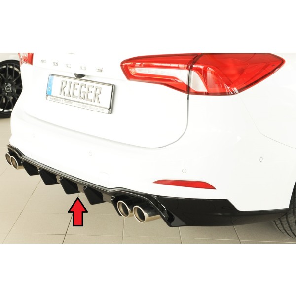 Rieger vložka zadního nárazníku (pro vozy s tažným zařízením) pro Ford Focus 4 DEH 5-dvéř. (combi), plast ABS lakovaný do černé lesklé barvy, pro sportovní koncovky vlevo/vpravo 4x80 mm