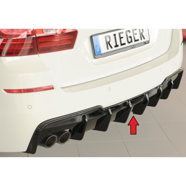 Rieger vložka zadního nárazníku (pro vozy s tažným zařízením) pro BMW řada 5 F11 touring, plast ABS lakovaný do černé lesklé barvy, pro orig. dvojitou koncovku vlevo
