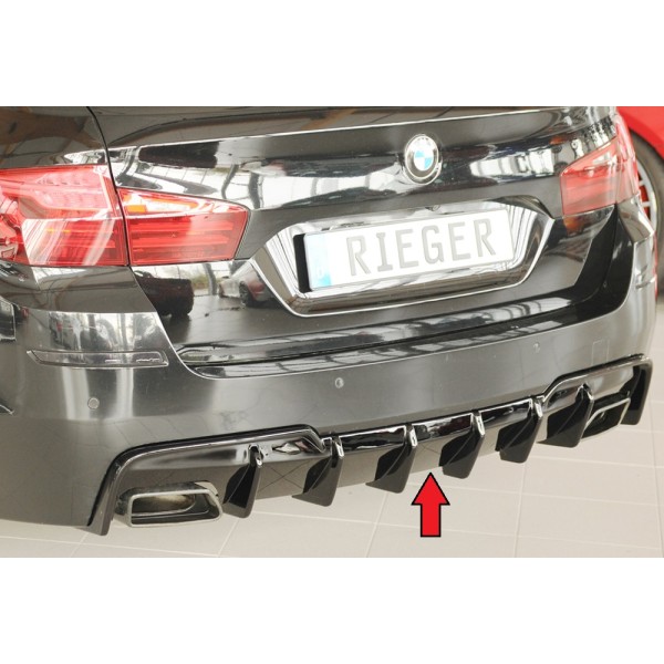 Rieger vložka zadního nárazníku (pro vozy s tažným zařízením) pro BMW řada 5 F11 touring, plast ABS lakovaný do černé lesklé barvy, pro orig. koncovky výfuku vlevo/vpravo