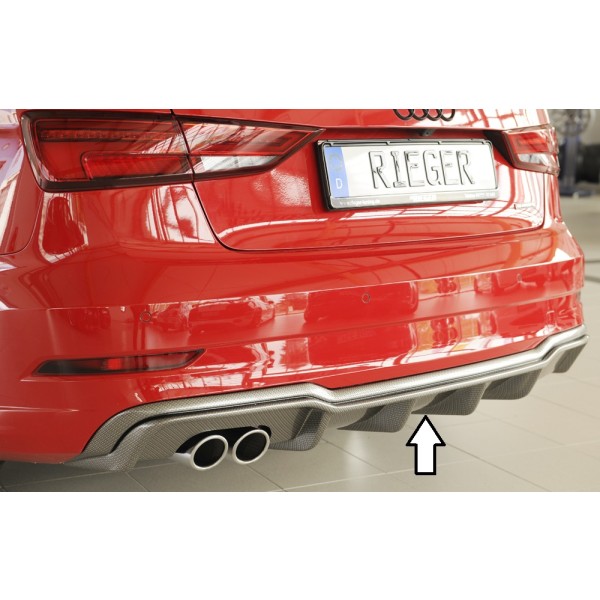 Rieger vložka zadního nárazníku pro Audi A3 8V 3-dvéř. (convertible 8V7), 5-dvéř. (sedan 8VS) po faceliftu, plast ABS s povrchovou úpravou Carbon-Look, pro dvojitou koncovku vlevo
