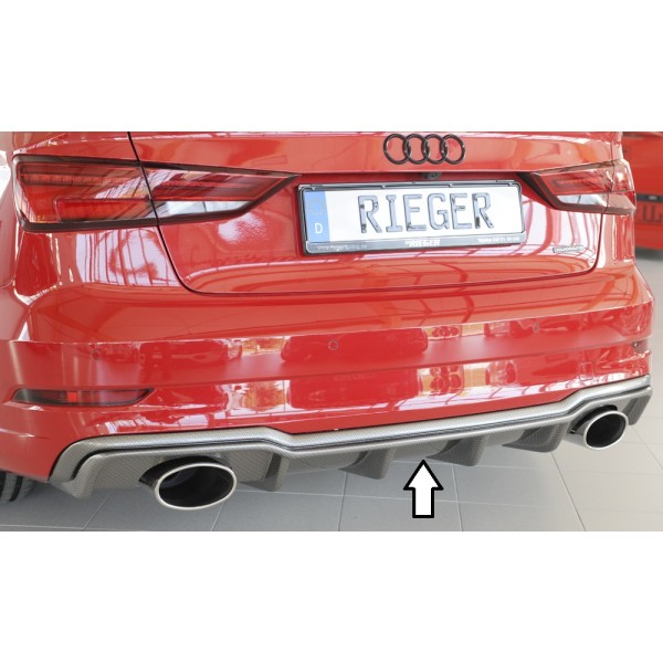Rieger vložka zadního nárazníku pro Audi A3 8V 3-dvéř. (convertible 8V7), 5-dvéř. (sedan 8VS) po faceliftu, plast ABS s povrchovou úpravou Carbon-Look, pro sportovní koncovky na obou stranách 152x95 mm