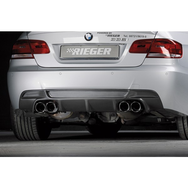 Rieger vložka zadního nárazníku pro BMW řada 3 E92, E93 kabriolet, kupé vč. faceliftu, plast ABS s povrchovou úpravou Carbon-Look, pro dvojité koncovky na obou stranách 4x90 mm
