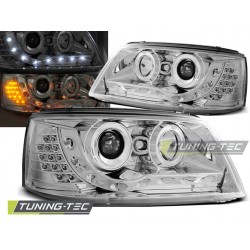 VW T5 03-09 - přední chrom světla s LED svícením a LED blinkrem