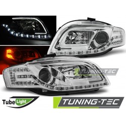 Audi A4 04-09 - přední chrom světla s LED svícením TUBE LIGHTS a LED blinkrem