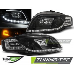 Audi A4 04-09 - přední černá světla s LED svícením TUBE LIGHTS a LED blinkrem