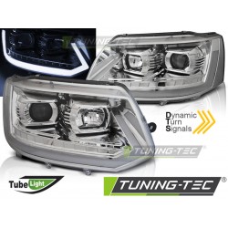 VW T5 10-15 - přední chrom světla TUBE LIGHT s dynamickým blinkrem T6 LOOK