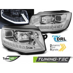 VW T6 15- - přední chrom světla TUBE LIGHT s LED denním svícením a dynamickým blinkrem
