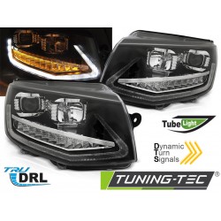 VW T6 15- - přední černá světla TUBE LIGHT s LED denním svícením a dynamickým blinkrem