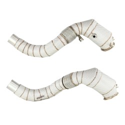 Nerezová downpipe pro BMW X5 F15 50ix 4.0l/4.4l N63B 2015+ s katalyzátorem + tepelný štít