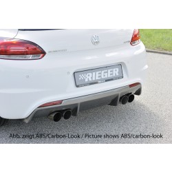 Rieger vložka zadního nárazníku pro R-Line zadní nárazník pro Volkswagen Scirocco 3 13 2-dvéř. vč. faceliftu, plast ABS bez povrchové úpravy, pro dvojité koncovky na obou stranách 4x90 mm