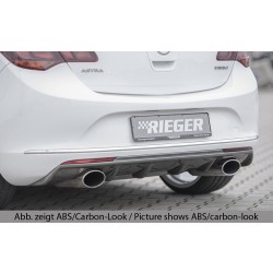 Rieger vložka zadního nárazníku pro Opel Astra J 5-dvéř., hatchback po faceliftu, plast ABS lakovaný do černé lesklé barvy, pro sportovní koncovky na obou stranách 140x90 mm