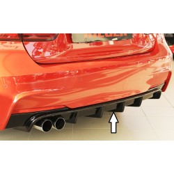 Rieger vložka zadního nárazníku pro BMW řada 3 F30, F31 sedan, touring vč. faceliftu, plast ABS lakovaný do černé lesklé barvy, pro orig. dvojitou koncovku vlevo