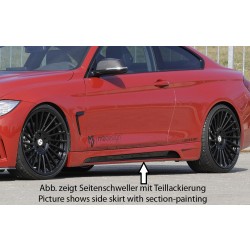 Rieger boční práh mont. strana levá pro BMW řada 4 F32, F33 coupe (3-dvéř.), kabriolet vč. faceliftu, r.v. 03/13-06/15, 07/15-, 11/12-06/15, plast ABS s povrchovou úpravou Carbon-Look, s prolisem a výřezem