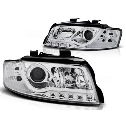 Audi A4 00-04 - přední chrom světla s LED svícením TUBE LIGHTS