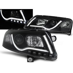 Audi A6 04-08 - přední černá světla s LED svícením TUBE LIGHTS