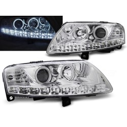 Audi A6 04-08 - přední chrom světla s LED svícením a CCFL ANGEL EYES