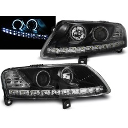 Audi A6 04-08 - přední černá světla s LED svícením a CCFL ANGEL EYES