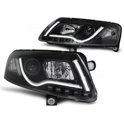 Audi A6 04-08 - přední černé světla s LED denním svícením TUBE LIGHTS pro xenon