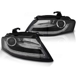 Audi A4 08-11 - přední černá světla s LED denním svícením TUBE LIGHTS pro xenon