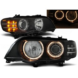 BMW X5 E53 99-03 - přední černá světla ANGEL EYES a LED blinkrem pro xenon